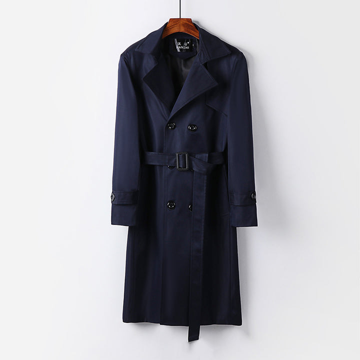 Herren Trenchcoat-Mantel mit doppelter Knopfleiste Taillengürtel und klassischem Revers Drune