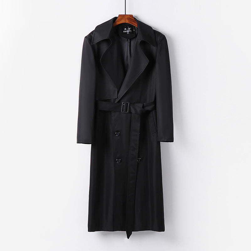 Herren Wasserabweisender Langtrenchcoat mit Taillengürtel und markantem Schalkragen Drune