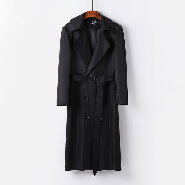 Herren Wasserabweisender Langtrenchcoat mit Taillengürtel und markantem Schalkragen Drune