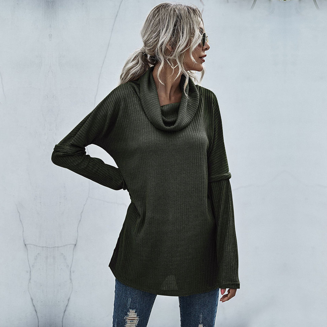 Damen Gerippter Feinstrick-Longsleeve mit Rollkragen, Seitenschlitzen und verlängertem Rückenteil Drune