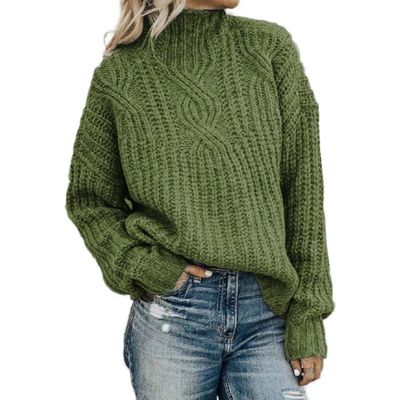 Damen Grobstrickpullover mit hohem Kragen und Zopfdetails Drune