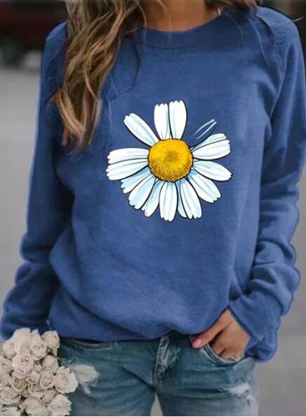 Damen Sweatshirt mit großem Gänseblümchen‑Print, Rundhalsausschnitt und lässigem Oversize‑Schnitt Drune