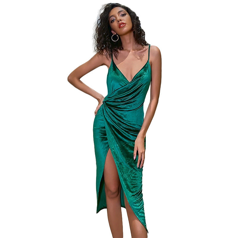 Damen Elegantes Wickelkleid mit hohem Beinschlitz und Spaghettiträgern Drune