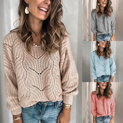 Damen Oversize Grobstrickpullover mit Ajourmuster und weitem Rundhalsausschnitt Drune