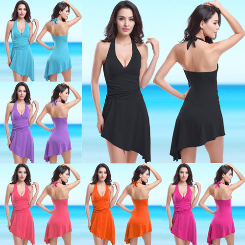 Damen Strandkleid mit verstellbarem Träger und asymmetrischem Saum Drune