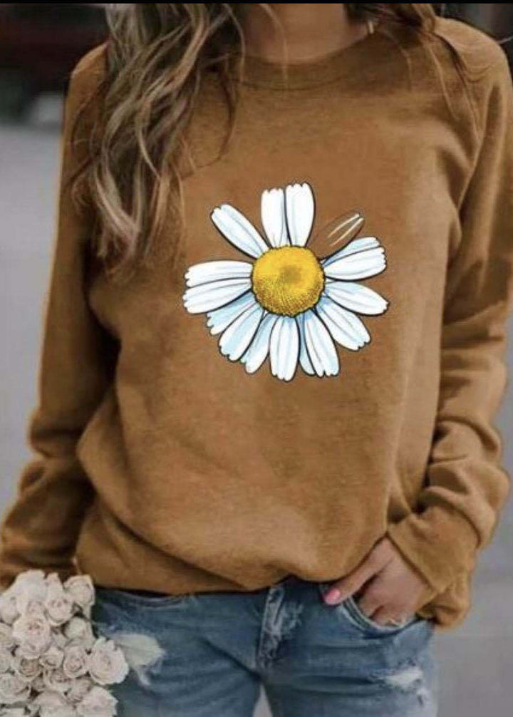 Damen Sweatshirt mit großem Gänseblümchen‑Print, Rundhalsausschnitt und lässigem Oversize‑Schnitt Drune