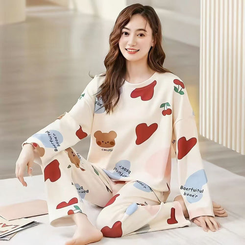 Damen-Pyjama-Set, Langarm, Rundhalsausschnitt, verschiedene Designs