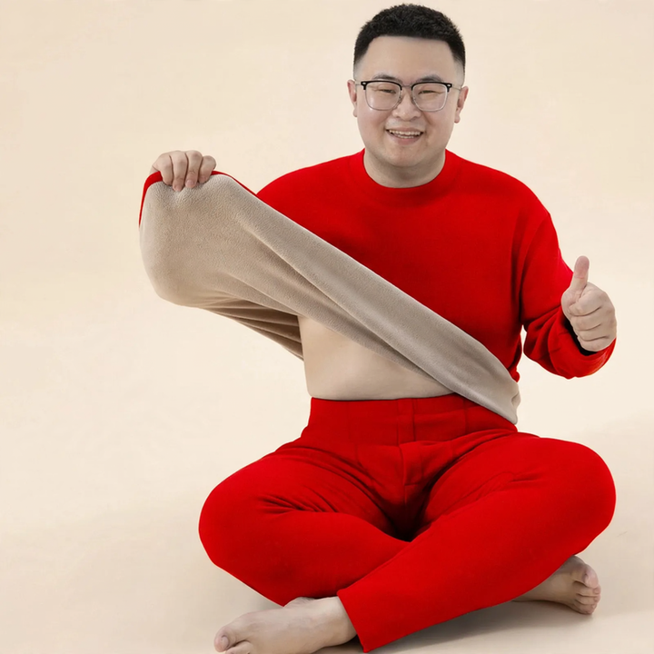 Thermo-Unterwäsche-Set mit Lammfleece-Imitat, Stehkragen