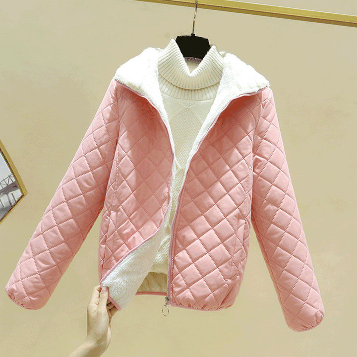 Leichte Damen-Steppjacke mit Lammfell-Optik und Stehkragen