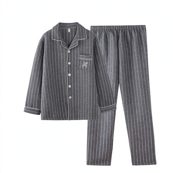 Gefütterter Herren-Pyjama, 100% Baumwolle, extra warm