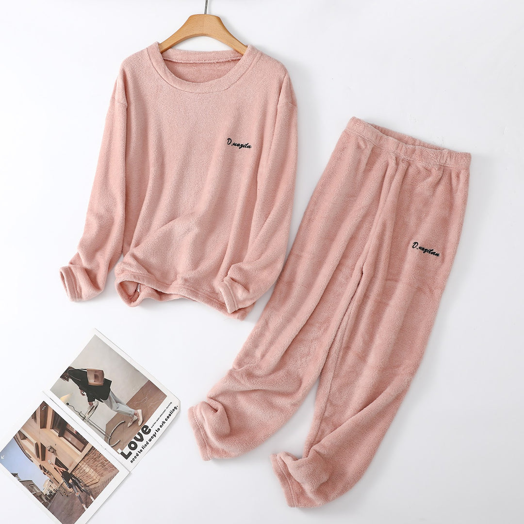 Damen-Schlafanzug aus Korallenfleece, warm, lockere Passform