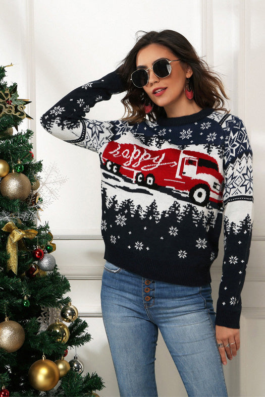 Drune | Schneeflocken- und Lkw-Druck Weihnachts-Pullover