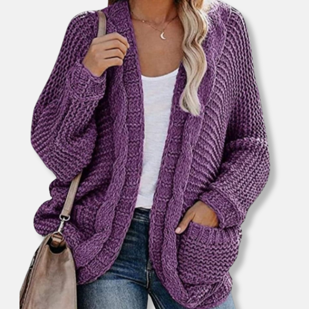 Drune | Woll Übergroßer Cardigan - Gerippter Offener Fronttaschen Cardigan