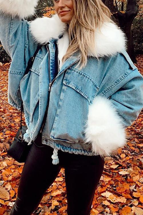 Drune | MODACHIC Jeansjacke mit Pelzbesatz