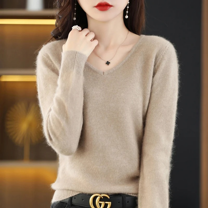 Drune | Cashmere Pullover Damen V-ausschnitt Leichter und Weicher Strickpullover