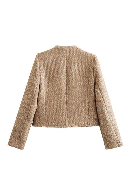 Drune | Rosiedress Button Up Frayed Hem Kurze Tweedjacke