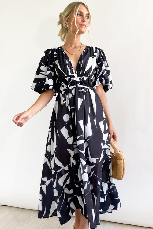 Drune | Real Love Print Puffärmel Maxi Kleid