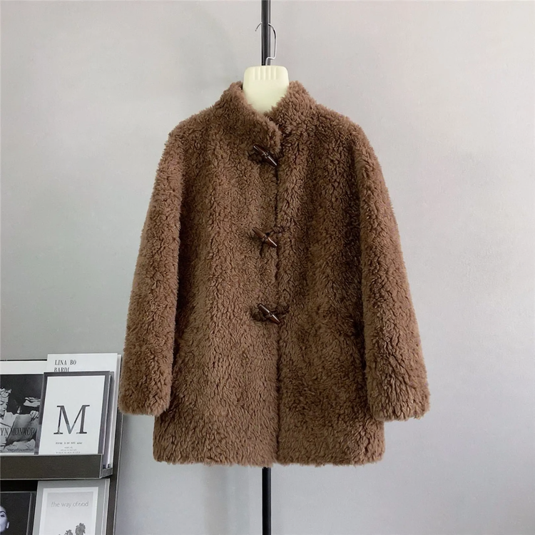 Damen-Wollmantel mit Knebelknöpfen, mittellang