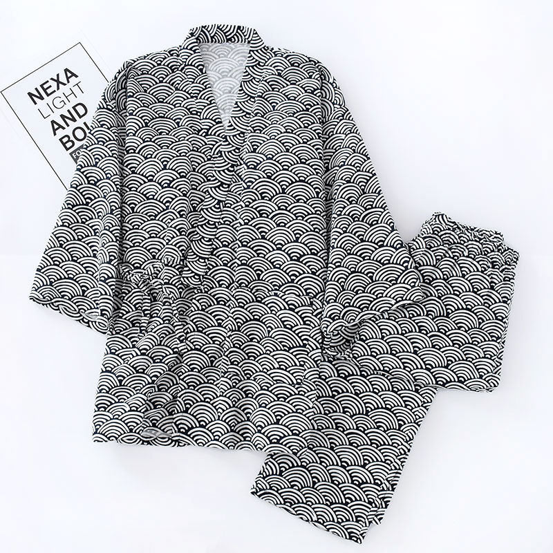 Herren-Hausanzug im Kimono-Stil aus Baumwollgaze