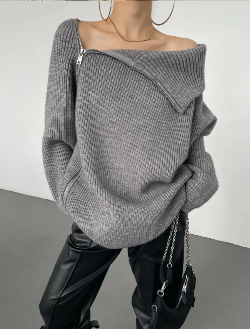 Drune | Roter, schlichter Pullover mit Stehkragen