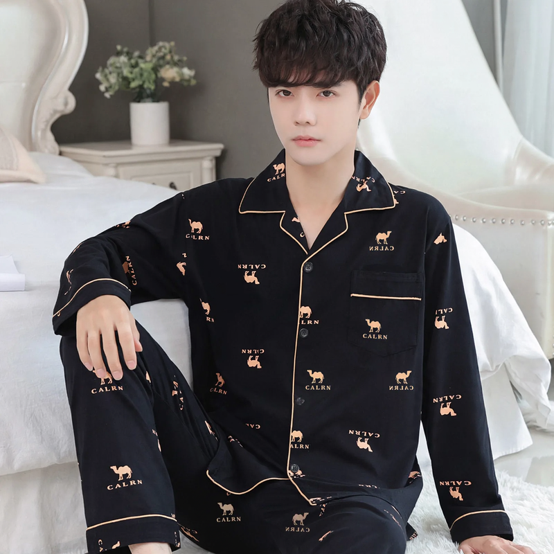 Herren-Pyjama-Set, 100% Baumwolle, Langarm
