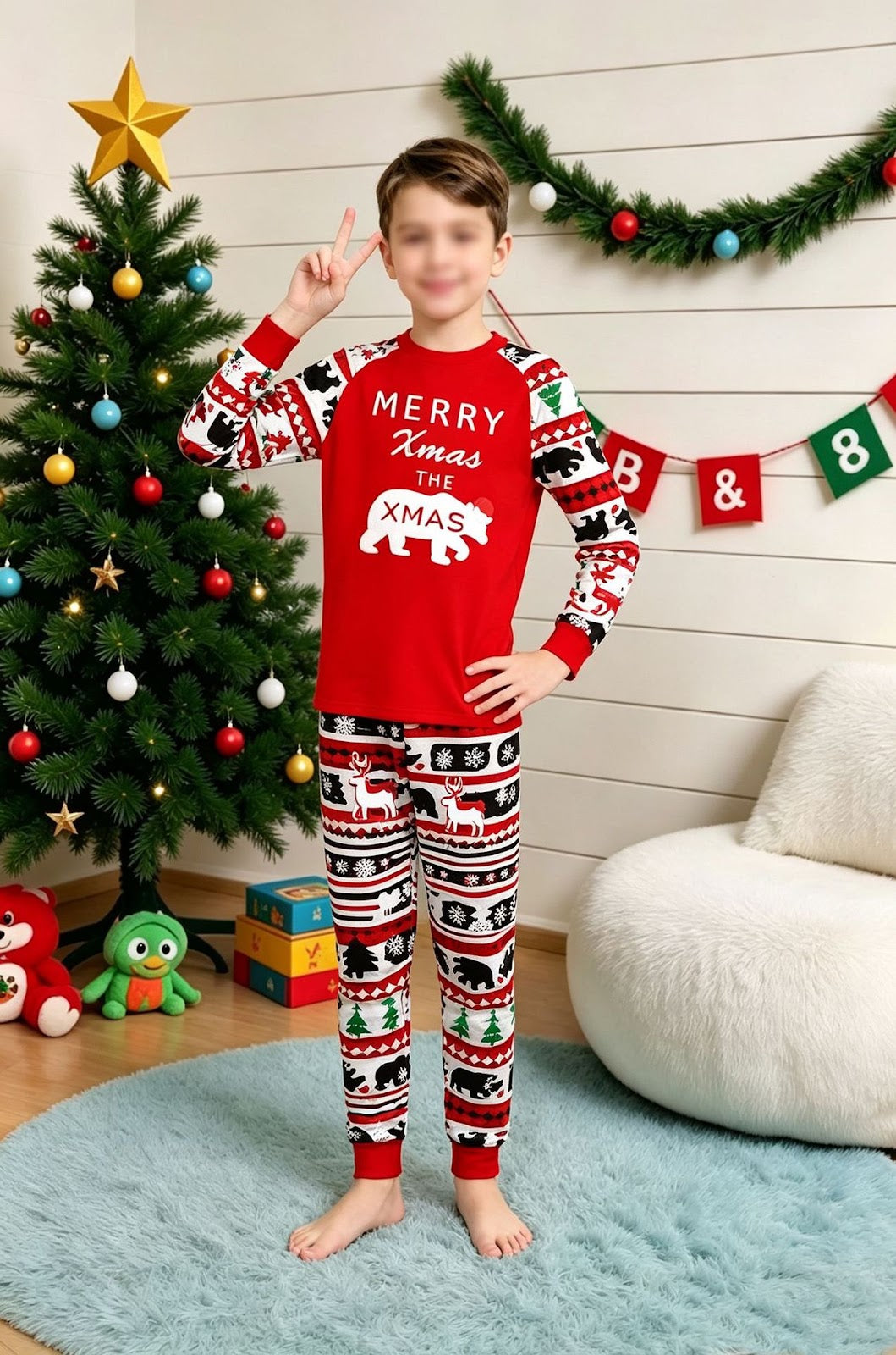 Weihnachts-Schlafanzug-Set für die ganze Familie