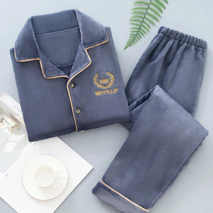 Warmer Herren-Hausanzug aus Flanell und Korallenfleece