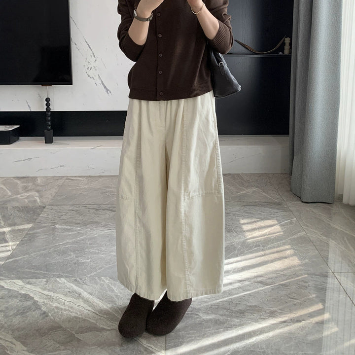 Damen-Kordhose, weit geschnitten, 7/8-Länge