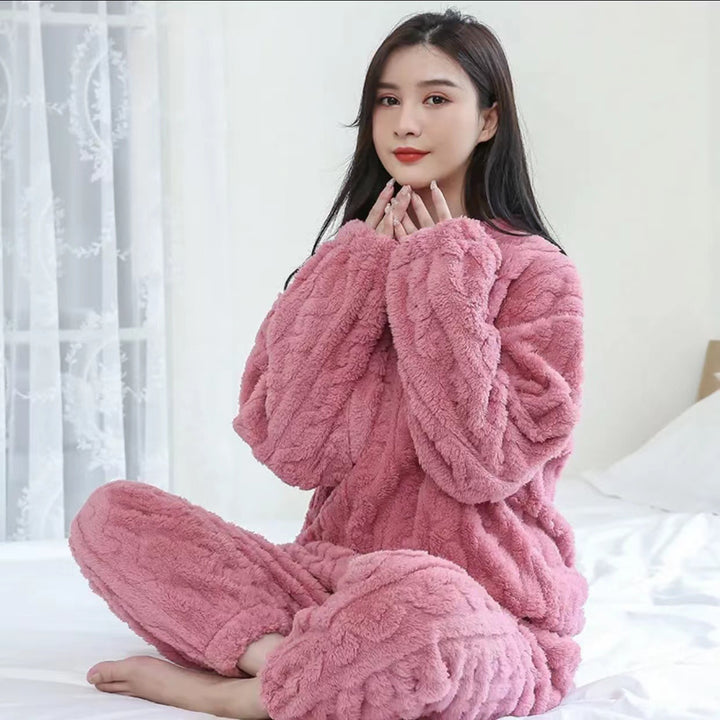 Damen-Pyjama-Set aus dickem Korallenfleece, große Größen