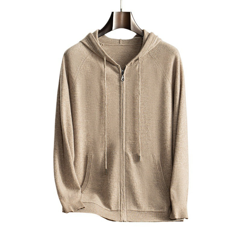 Herren-Kaschmir-Strickjacke mit Kapuze
