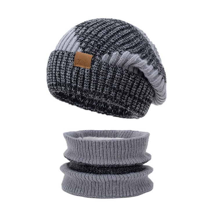 Damen Strickmütze und Schal Set, gefüttert, zweifarbig