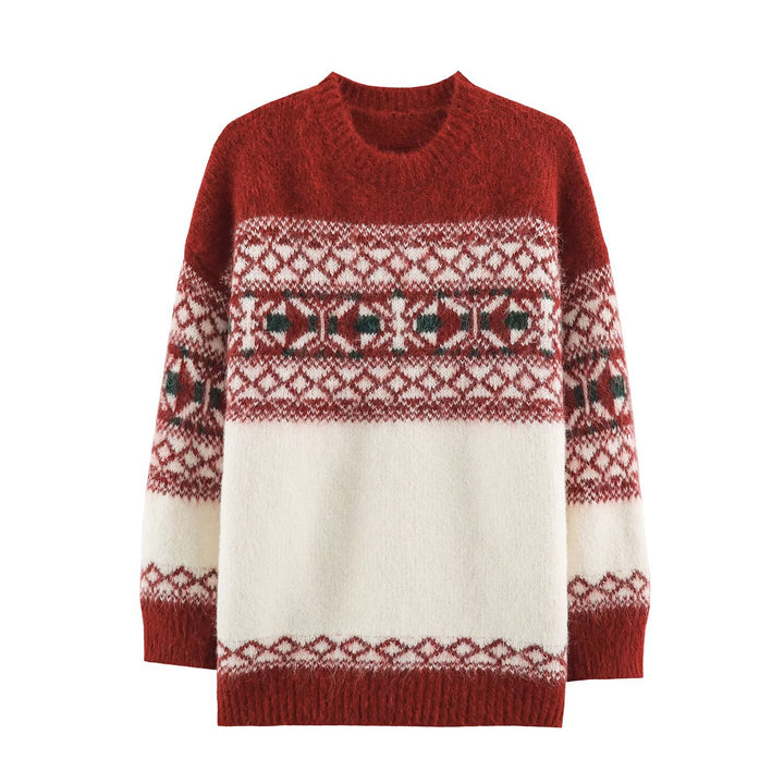 Modischer Strickpullover mit weihnachtlichem Kontrastmuster