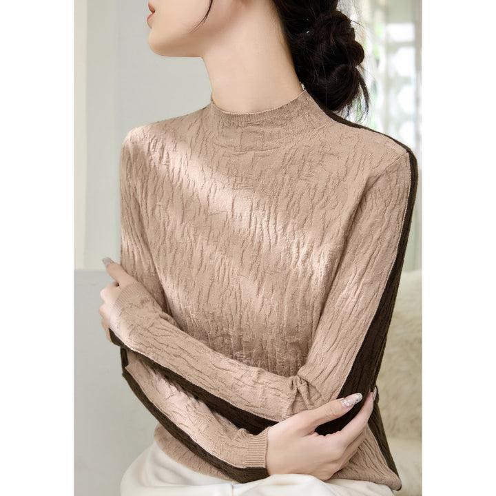 Damen-Strickpullover mit Struktur, Stehkragen, wendbar