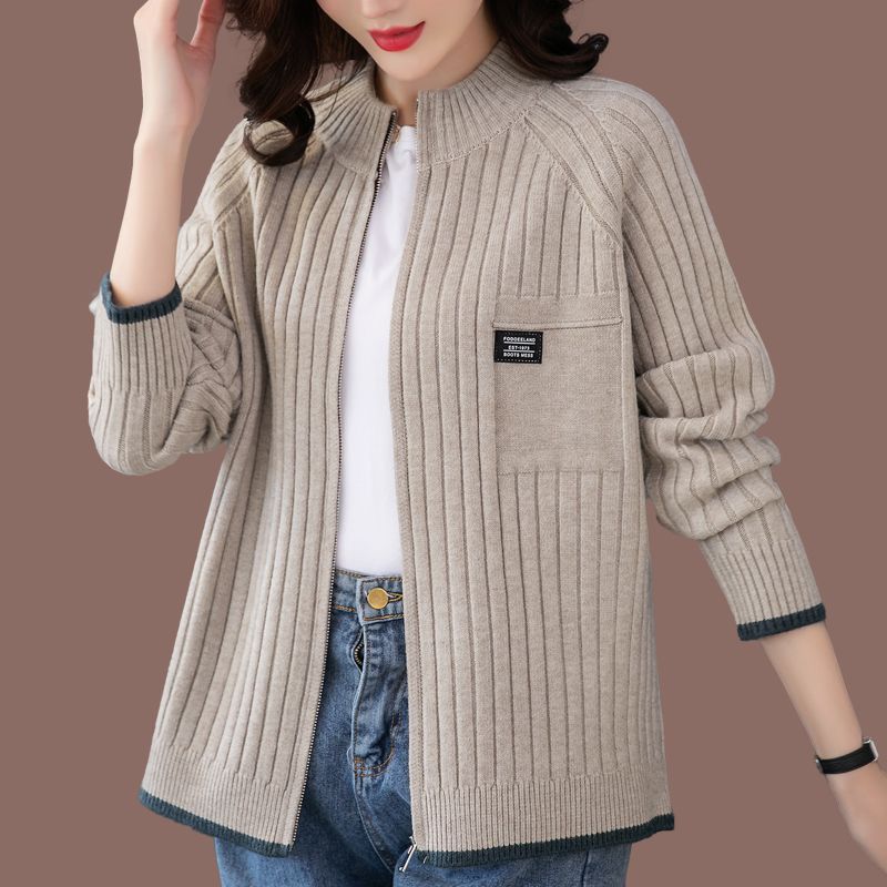 Damen-Strickjacke mit Reißverschluss, gestreift