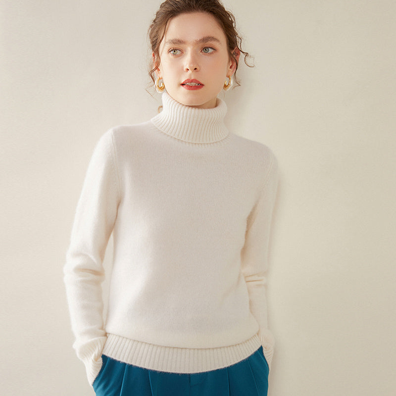 Damen-Kaschmirpullover, hochgeschlossen, zweifädig, gestrickt