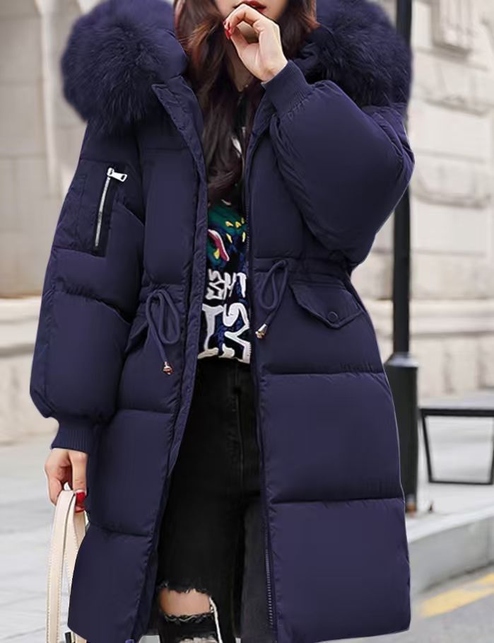 Gefütterte Damen-Winterjacke, mittellang, mit Fellkragen