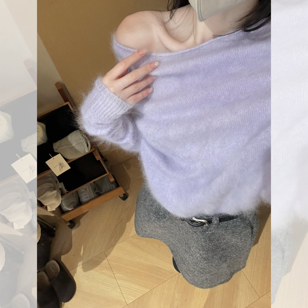 Damen-Strickpullover mit Carmen-Ausschnitt, locker