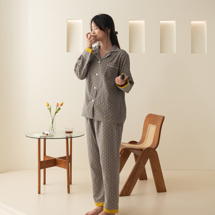 Baumwoll-Schlafanzug, Doppelgaze, Langarm, Unisex