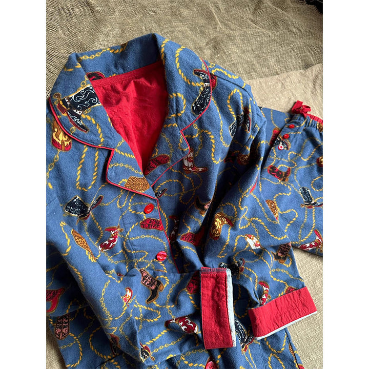 Damen-Hausanzug mit Cartoon-Print, Langarm