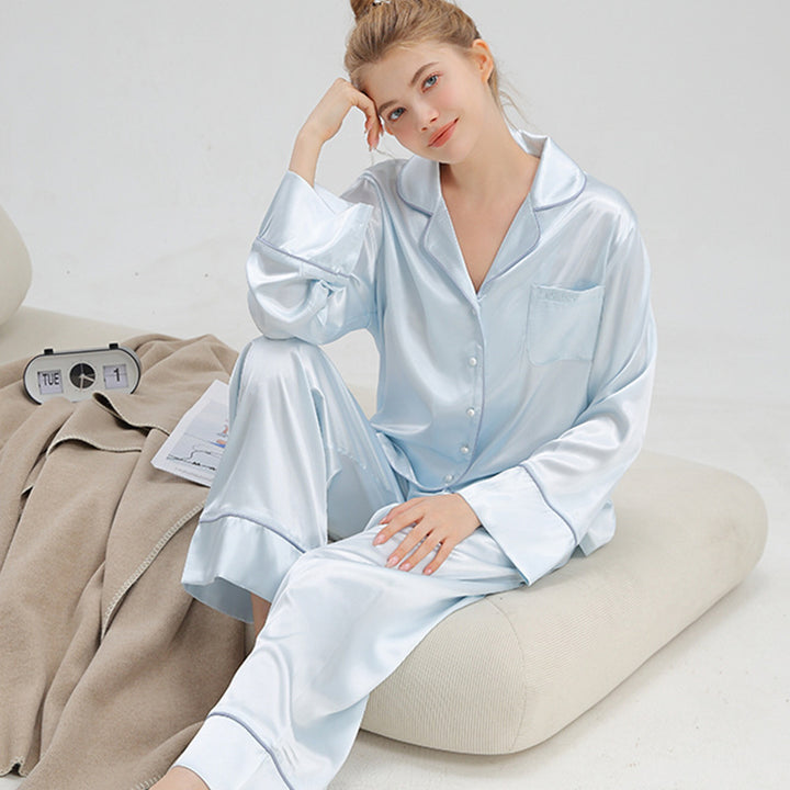 Französisches Damen-Pyjama-Set aus Eisseide, langärmelig