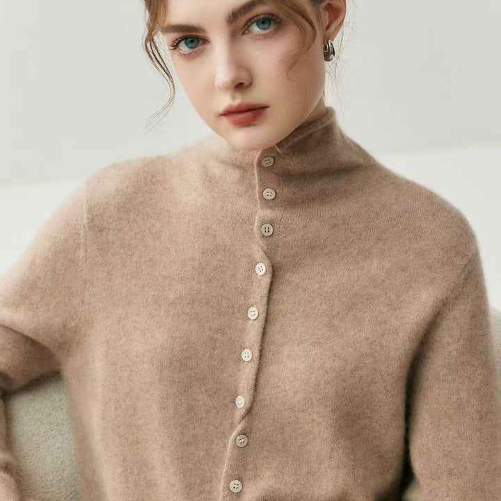 Damen-Strickjacke mit Rollkragen, beidseitig tragbar