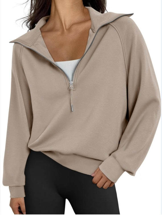 Kurzes Damen-Sweatshirt mit halbem Reißverschluss und Stehkragen