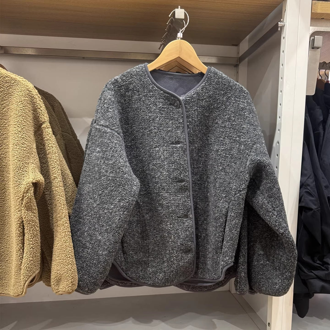 Lässige Fleece-Strickjacke mit Lammfell-Optik