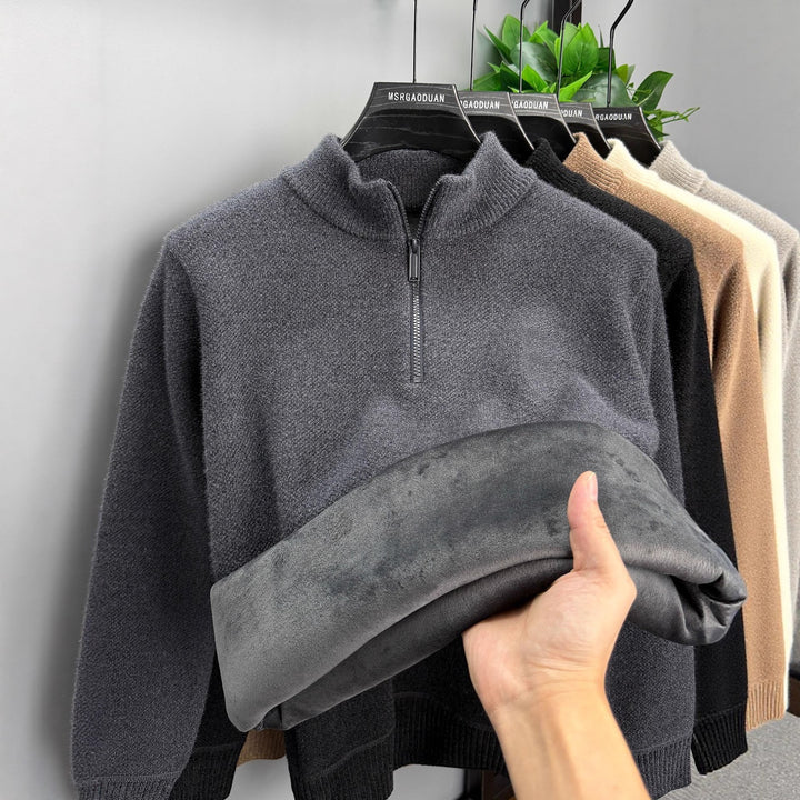 Herren-Pullover mit Reißverschluss, gefüttert, Stehkragen
