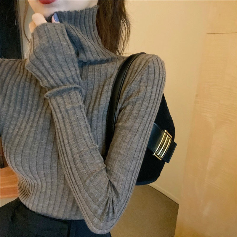 Eleganter Damen-Strickpullover mit Stehkragen, körperbetont