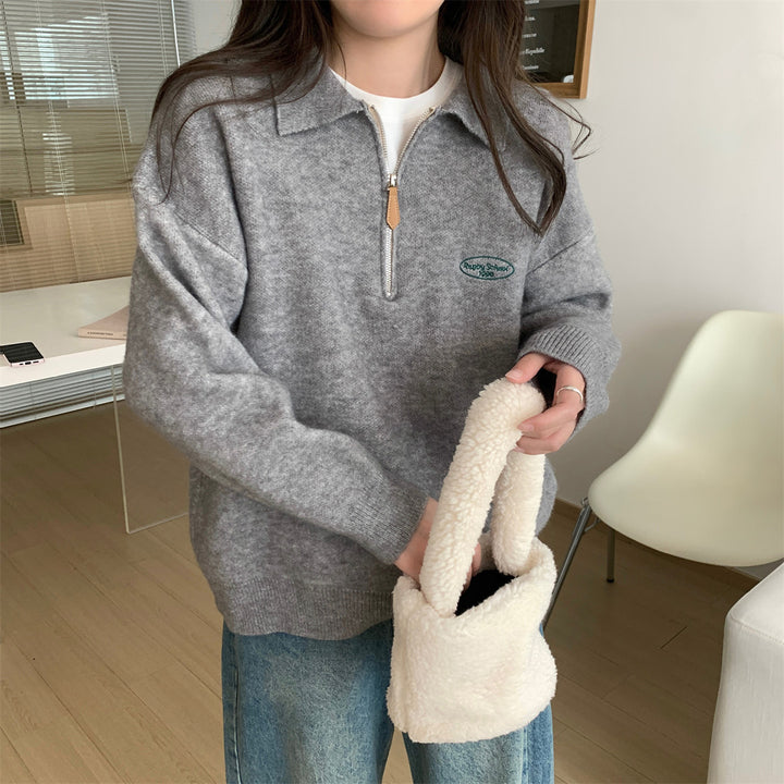 Polo-Strickpullover mit Reißverschluss