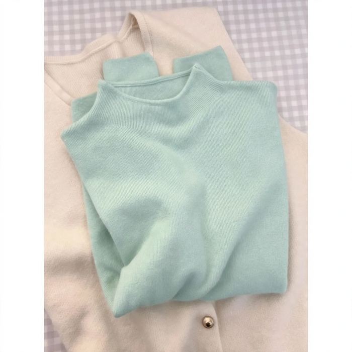 Damen-Strickpullover, Stehkragen, schlichtes Design