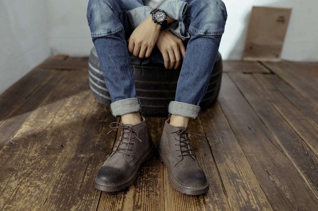 Vintage-Martinsstiefel aus Leder, warm gefüttert