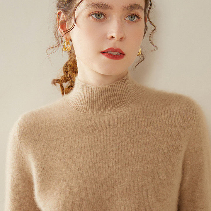 Damen-Kaschmirpullover, halbhoher Kragen, zweifädig, locker