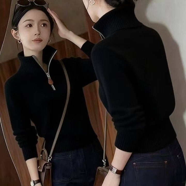 Eleganter Damen-Strickpullover mit halbem Reißverschluss